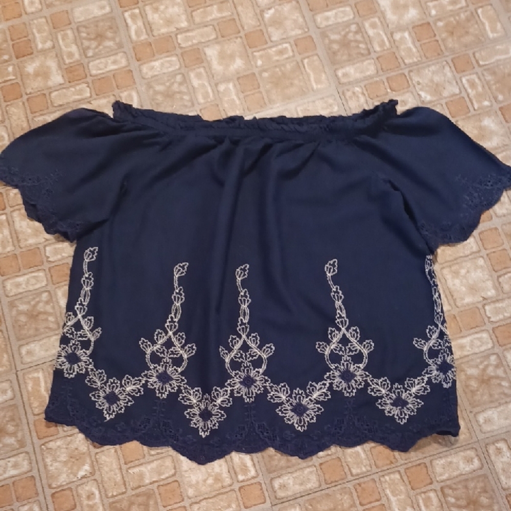 Elegant Navy Blue Off-Shoulder Top Kaari Blue Size Xlarge